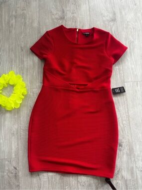 Express Red Short Sleeve Cutout Bodycon Mini Dress MD
